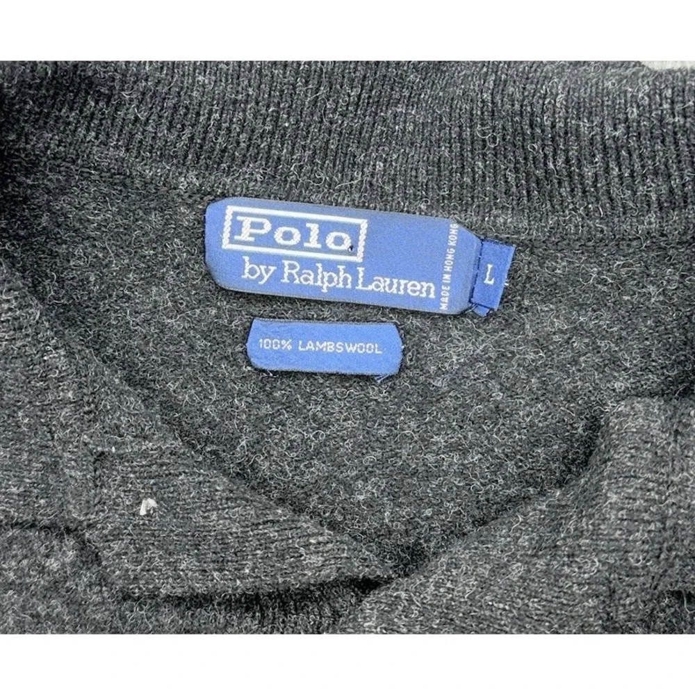 Polo Ralph Lauren Polo Shirt Mens Black Long Sleeve Lambs Wool Pony Large Runs S